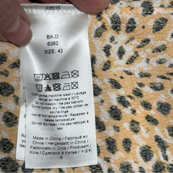 Ganni Wrap-effect Yellow Leopard Print Crepe Buttoned Midi Dress Long Sleeve 42 - Picture 15 of 16